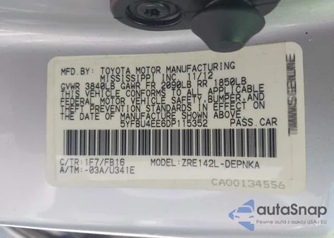 2013 Toyota Corolla Le из США, поврежденный, VIN 5YFBU4EE6DP115352